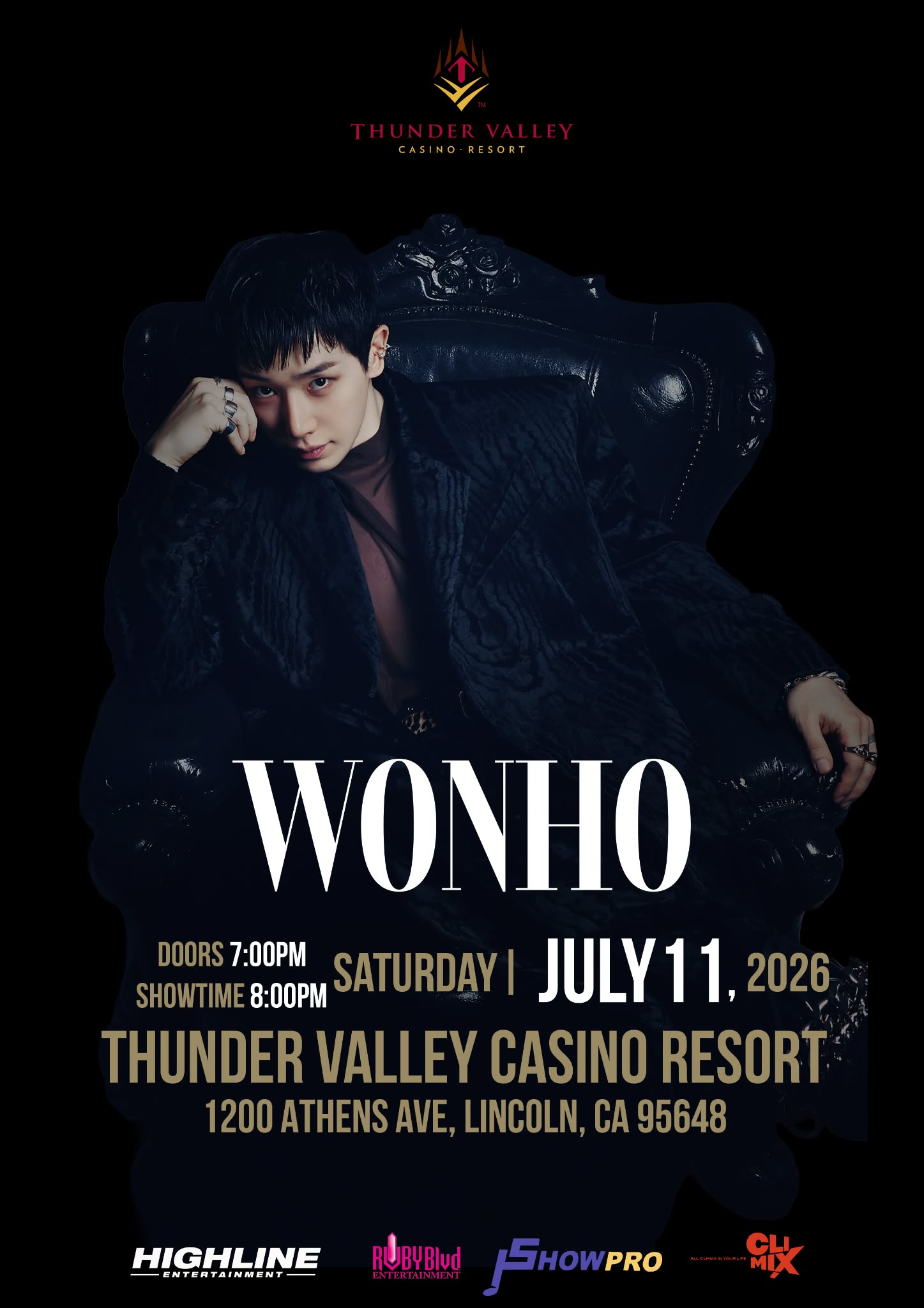 Wonho concert poster — Thunder Valley Casino